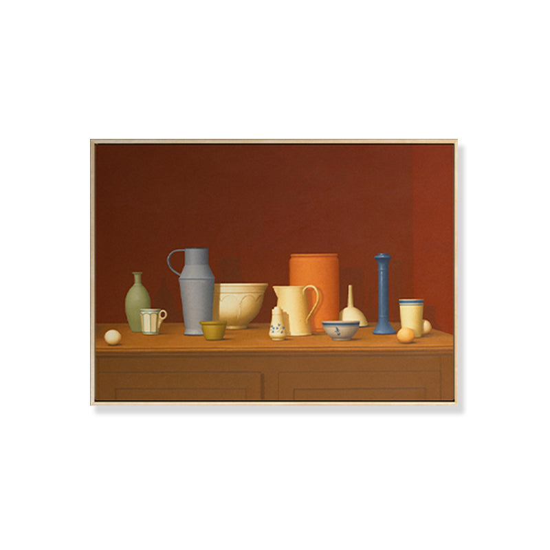 Dark Color Potteries Canvas Art Still Life Vintage Textured Painting for Dining Room Clearhalo 'Art Gallery' 'Canvas Art' 'Traditional' Arts' 1809942