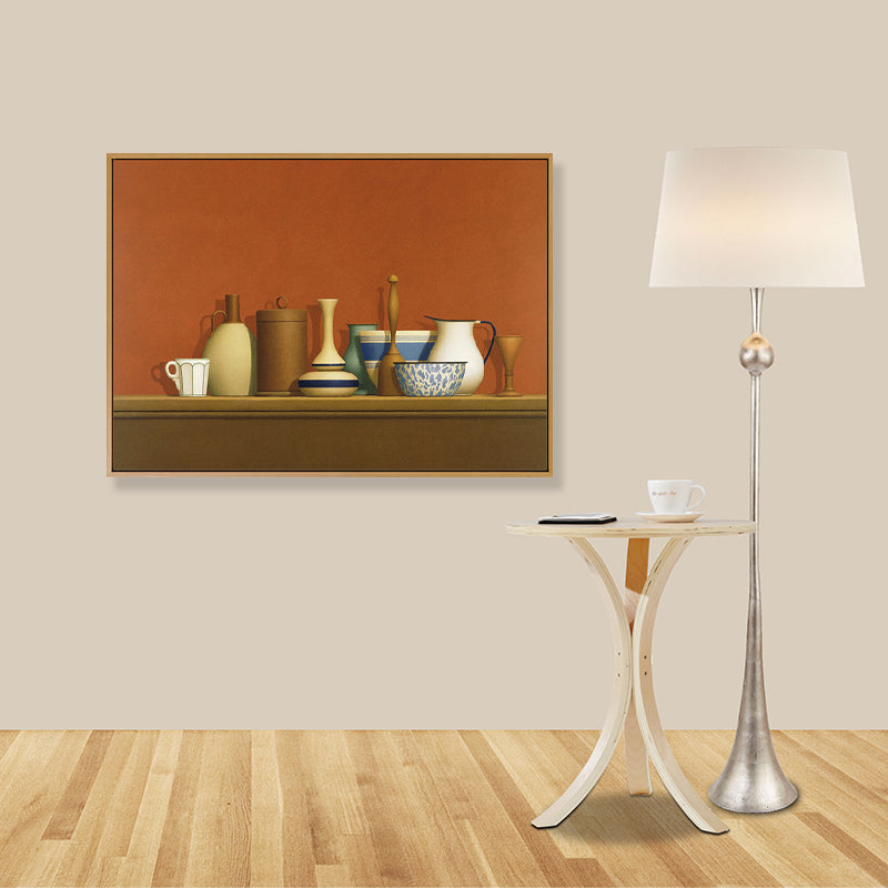 Dark Color Potteries Canvas Art Still Life Vintage Textured Painting for Dining Room Clearhalo 'Art Gallery' 'Canvas Art' 'Traditional' Arts' 1809945