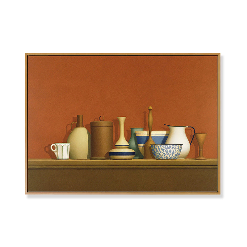 Dark Color Potteries Canvas Art Still Life Vintage Textured Painting for Dining Room Clearhalo 'Art Gallery' 'Canvas Art' 'Traditional' Arts' 1809946