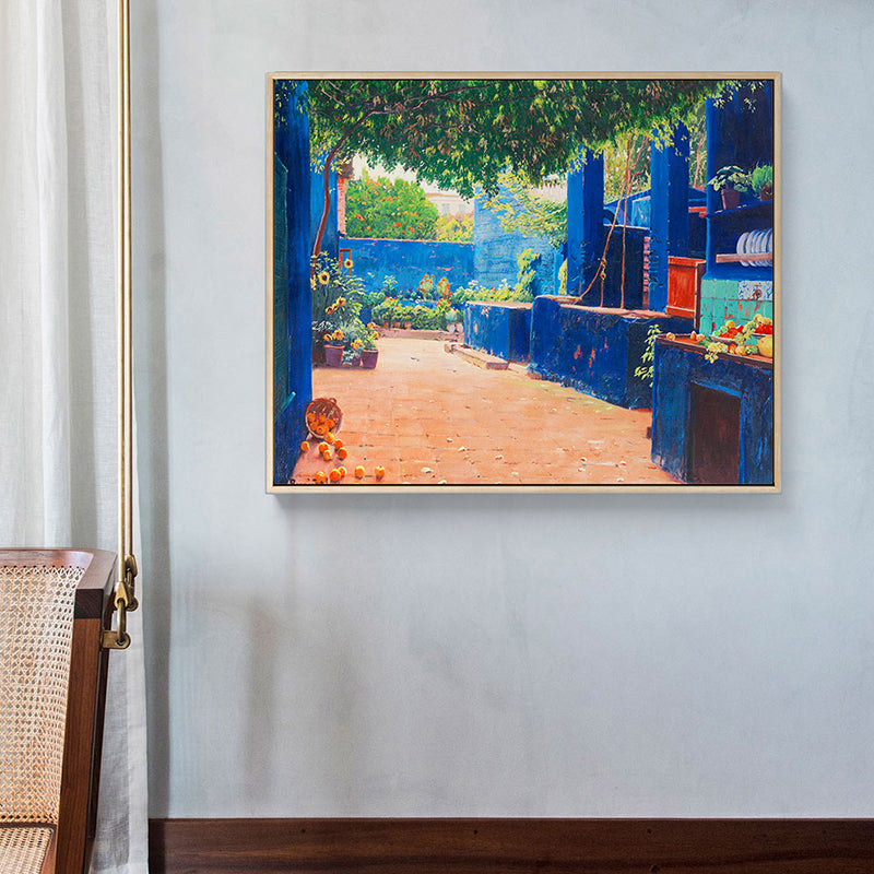 Gemälde Druck Hinterhof Landschaft Leinwand Impressionismus strukturierte Schlafzimmer Wandkunst in Blau