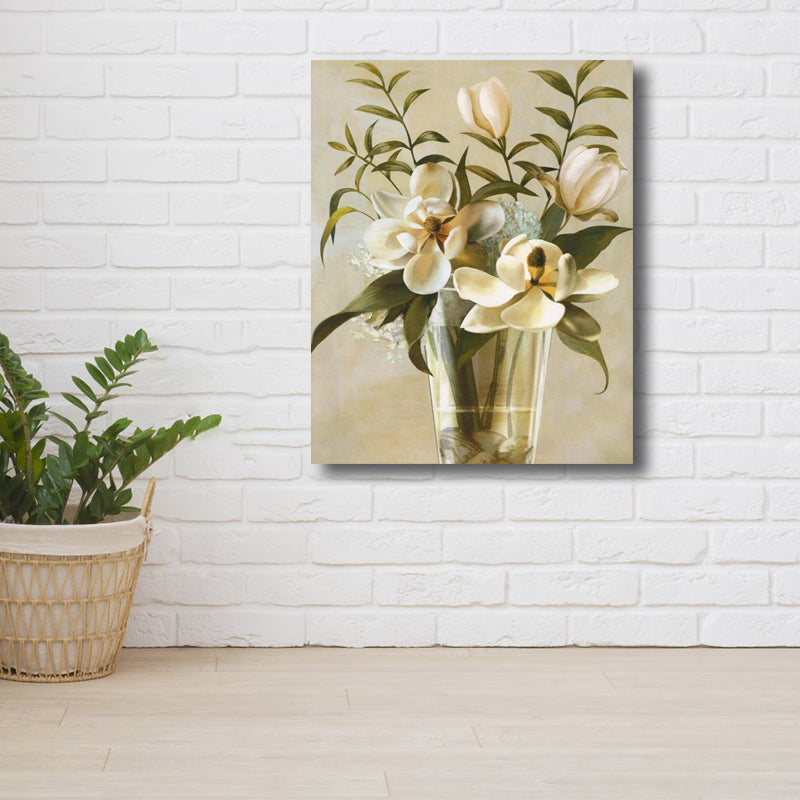 Flower Print Wall Decor Contemporary Textured Bedroom Wrapped Canvas, Multiple Sizes White Clearhalo 'Art Gallery' 'Canvas Art' 'Contemporary Art Gallery' 'Modern' Arts' 1809998