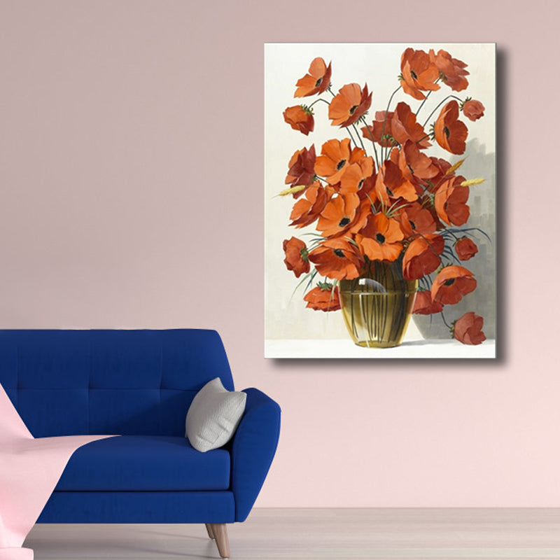 Flower Print Wall Decor Contemporary Textured Bedroom Wrapped Canvas, Multiple Sizes Red Clearhalo 'Art Gallery' 'Canvas Art' 'Contemporary Art Gallery' 'Modern' Arts' 1810009