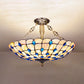 Yellow/Beige Bowl Ceiling Light Retro Style Stained Glass 12"/16"/19.5"/20.5"/23.5" W Semi Flush Light with Jewel Decoration for Bedroom Beige Clearhalo 'Ceiling Lights' 'Close To Ceiling Lights' 'Close to ceiling' 'Glass shade' 'Glass' 'Semi-flushmount' 'Tiffany close to ceiling' 'Tiffany' Lighting' 181001