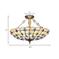 Yellow/Beige Bowl Ceiling Light Retro Style Stained Glass 12"/16"/19.5"/20.5"/23.5" W Semi Flush Light with Jewel Decoration for Bedroom Clearhalo 'Ceiling Lights' 'Close To Ceiling Lights' 'Close to ceiling' 'Glass shade' 'Glass' 'Semi-flushmount' 'Tiffany close to ceiling' 'Tiffany' Lighting' 181005