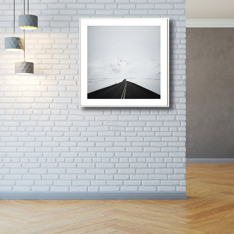 Road to Snow Mountain Canvas Black and White Contemporary Wall Art Print for Room Clearhalo 'Art Gallery' 'Canvas Art' 'Contemporary Art Gallery' 'Modern' Arts' 1810161