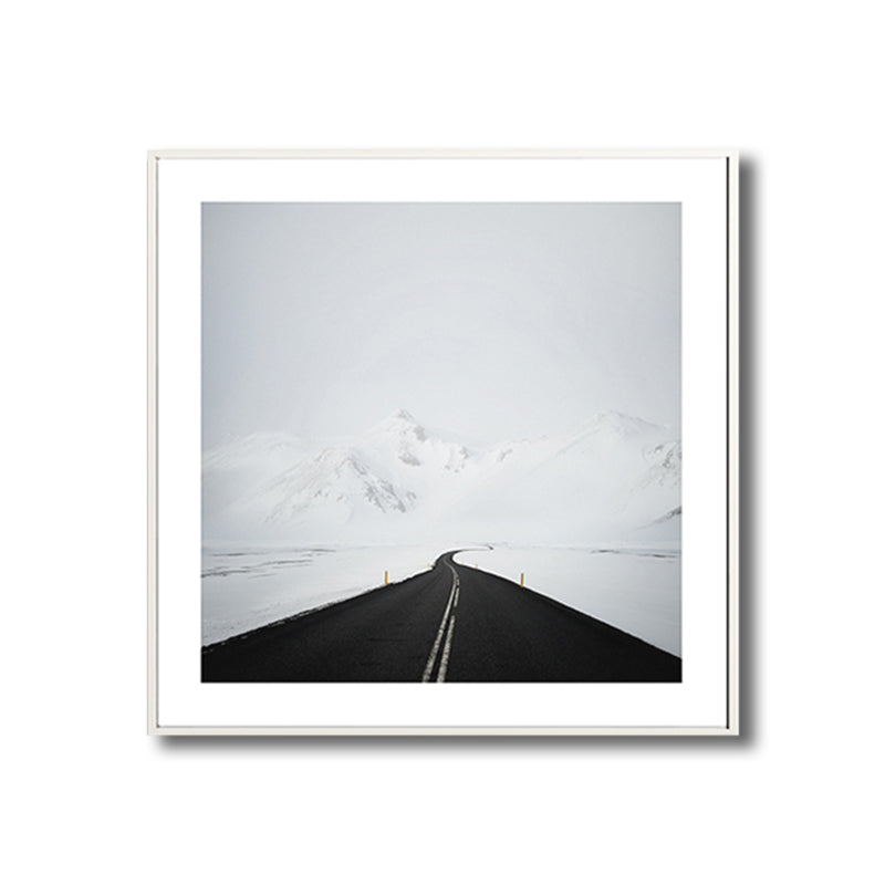 Road to Snow Mountain Canvas Black and White Contemporary Wall Art Print for Room Clearhalo 'Art Gallery' 'Canvas Art' 'Contemporary Art Gallery' 'Modern' Arts' 1810163