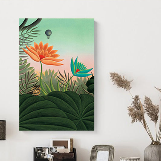 Kids Fantasy Flowers Painting Soft Color Textured Canvas Wall Art for Boys Bedroom Green