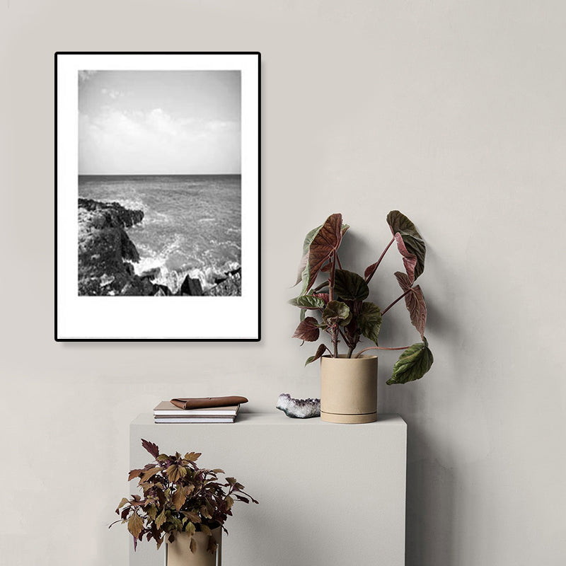 Tropical Rocky Bay Seascape Canvas Print Dark Color Textured Wall Art for Living Room Clearhalo 'Art Gallery' 'Canvas Art' 'Coastal Art Gallery' 'Tropical' Arts' 1810191