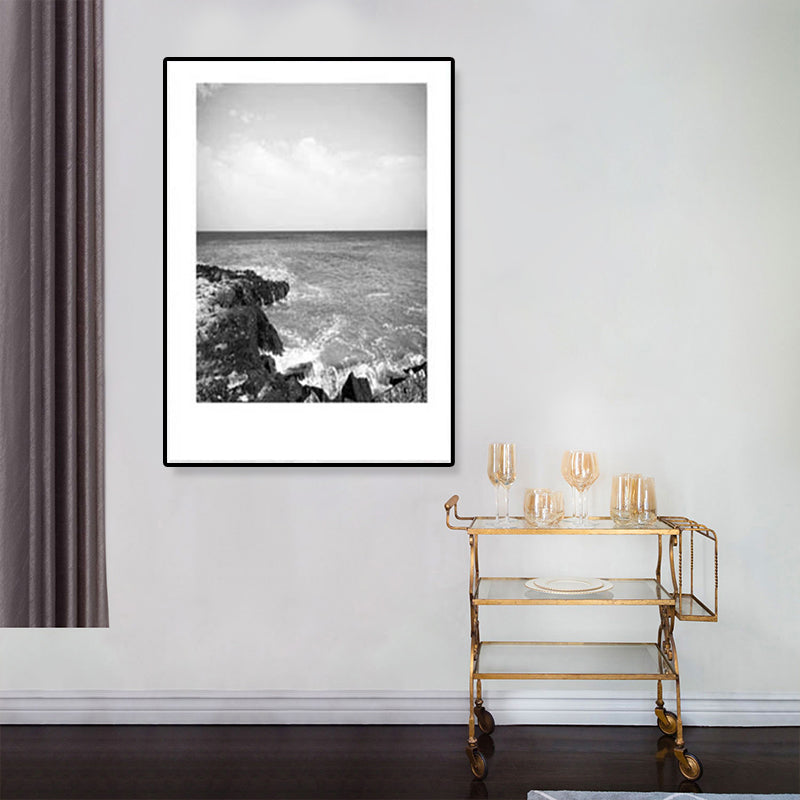 Tropical Rocky Bay Seascape Canvas Print Dark Color Textured Wall Art for Living Room Clearhalo 'Art Gallery' 'Canvas Art' 'Coastal Art Gallery' 'Tropical' Arts' 1810192