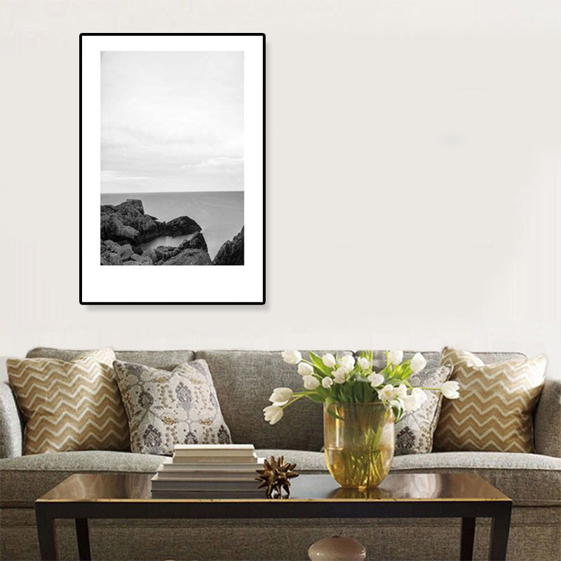 Tropical Rocky Bay Seascape Canvas Print Dark Color Textured Wall Art for Living Room Clearhalo 'Art Gallery' 'Canvas Art' 'Coastal Art Gallery' 'Tropical' Arts' 1810201