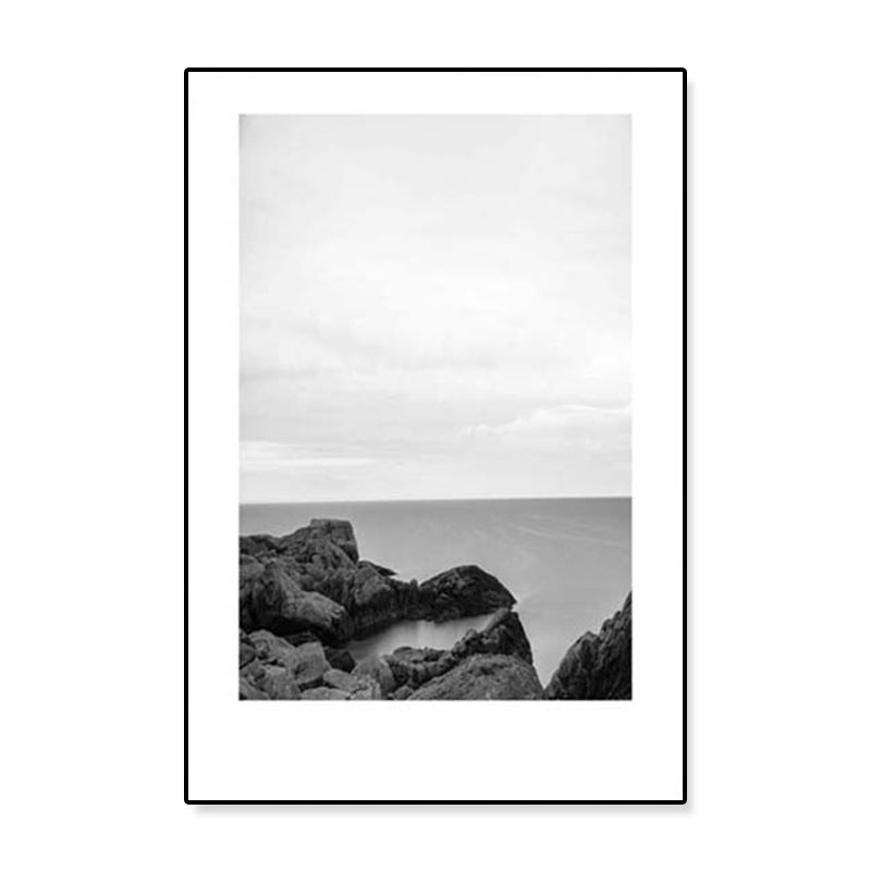 Tropical Rocky Bay Seascape Canvas Print Dark Color Textured Wall Art for Living Room Clearhalo 'Art Gallery' 'Canvas Art' 'Coastal Art Gallery' 'Tropical' Arts' 1810203