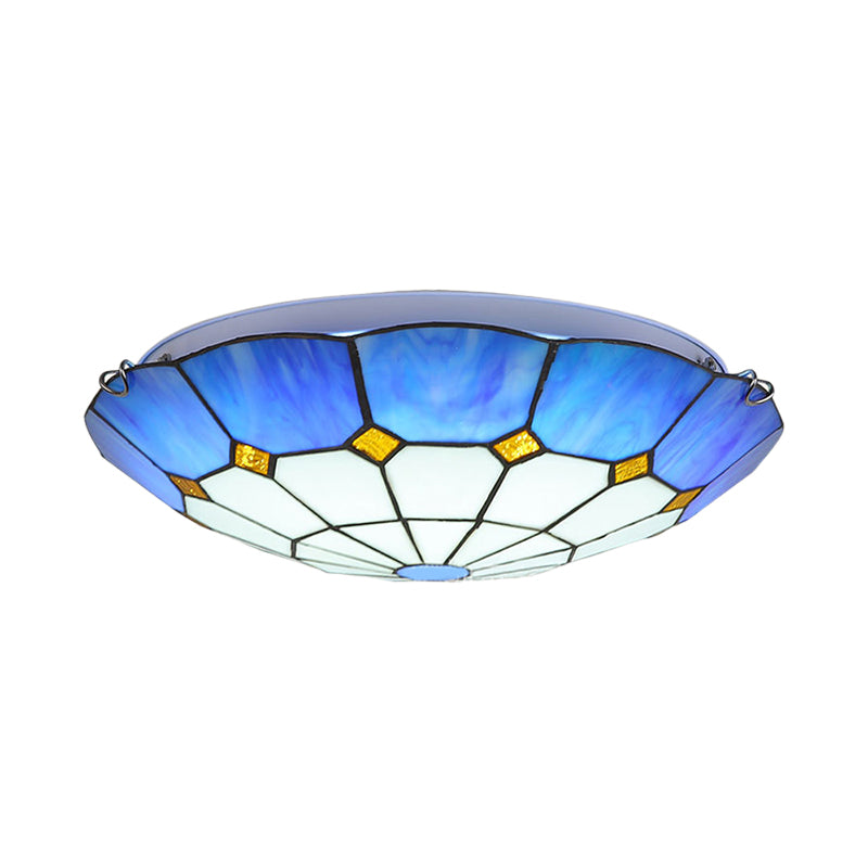 12"/16"/19.5" W Tiffany Blue/Light Blue Flush Ceiling Light with Bowl Shade Stained Glass Flushmount for Living Room Clearhalo 'Ceiling Lights' 'Close To Ceiling Lights' 'Close to ceiling' 'Flush mount' Lighting' 181021