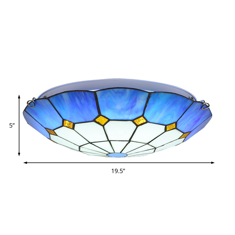 12"/16"/19.5" W Tiffany Blue/Light Blue Flush Ceiling Light with Bowl Shade Stained Glass Flushmount for Living Room Clearhalo 'Ceiling Lights' 'Close To Ceiling Lights' 'Close to ceiling' 'Flush mount' Lighting' 181022