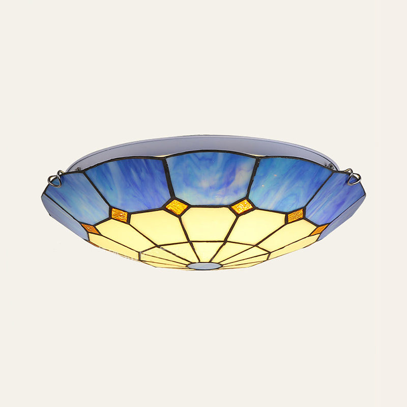 12"/16"/19.5" W Tiffany Blue/Light Blue Flush Ceiling Light with Bowl Shade Stained Glass Flushmount for Living Room Blue 19.5" Clearhalo 'Ceiling Lights' 'Close To Ceiling Lights' 'Close to ceiling' 'Flush mount' Lighting' 181023