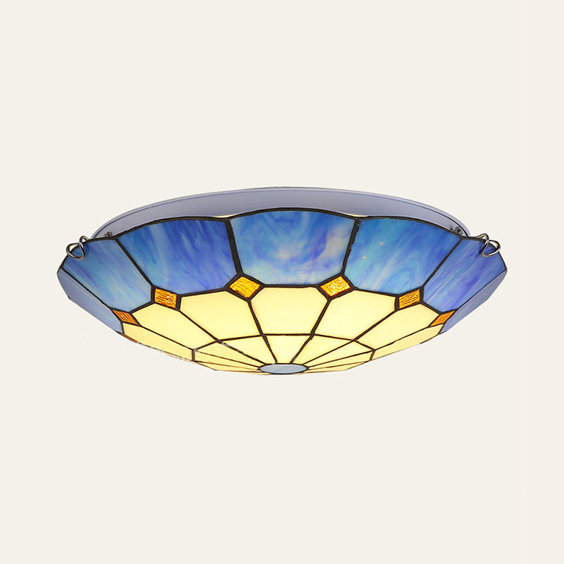 12"/16"/19.5" W Tiffany Blue/Light Blue Flush Ceiling Light with Bowl Shade Stained Glass Flushmount for Living Room Blue 19.5" Clearhalo 'Ceiling Lights' 'Close To Ceiling Lights' 'Close to ceiling' 'Flush mount' Lighting' 181023