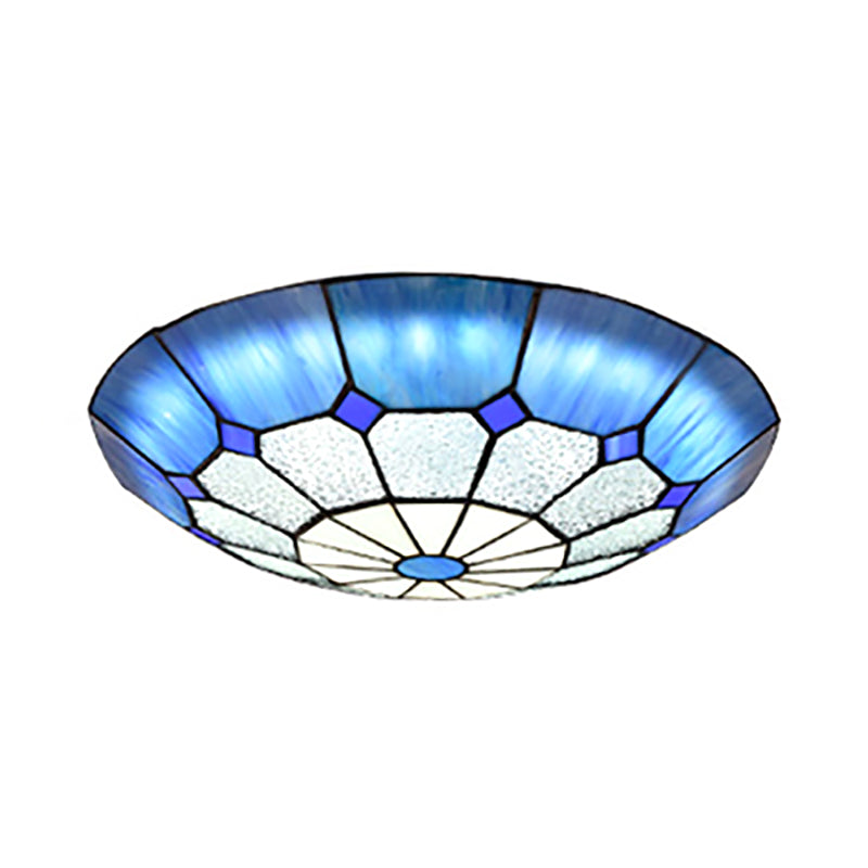 12"/16"/19.5" W Tiffany Blue/Light Blue Flush Ceiling Light with Bowl Shade Stained Glass Flushmount for Living Room Clearhalo 'Ceiling Lights' 'Close To Ceiling Lights' 'Close to ceiling' 'Flush mount' Lighting' 181027