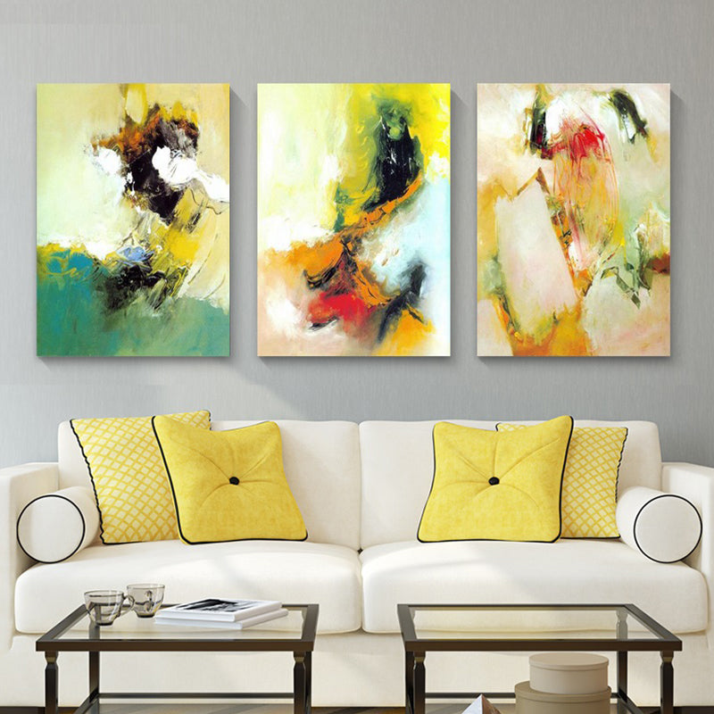 Watercolor Painting Light Color Abstract Expressionism Style Wall Decor for Dining Room, Set of 3 Yellow Clearhalo 'Arts' 'Canvas Art' 1810277