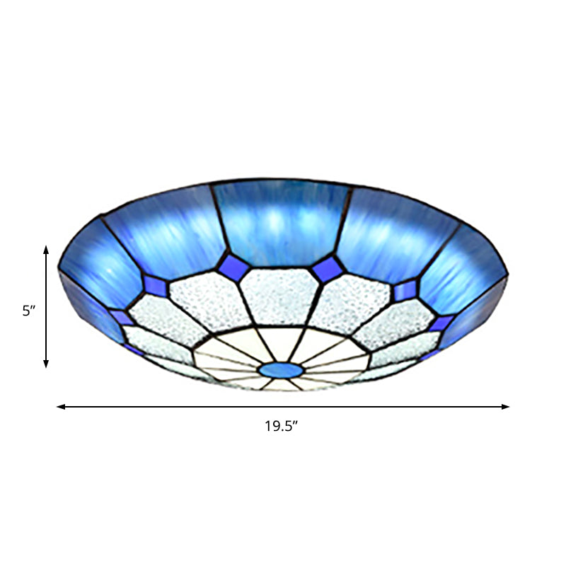 12"/16"/19.5" W Tiffany Blue/Light Blue Flush Ceiling Light with Bowl Shade Stained Glass Flushmount for Living Room Clearhalo 'Ceiling Lights' 'Close To Ceiling Lights' 'Close to ceiling' 'Flush mount' Lighting' 181028
