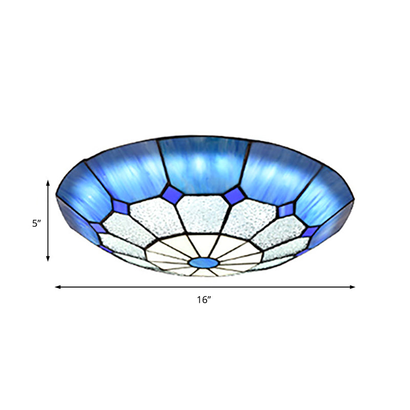 12"/16"/19.5" W Tiffany Blue/Light Blue Flush Ceiling Light with Bowl Shade Stained Glass Flushmount for Living Room Clearhalo 'Ceiling Lights' 'Close To Ceiling Lights' 'Close to ceiling' 'Flush mount' Lighting' 181029