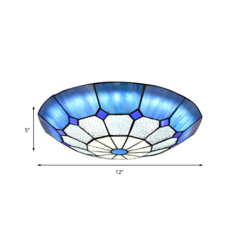 12"/16"/19.5" W Tiffany Blue/Light Blue Flush Ceiling Light with Bowl Shade Stained Glass Flushmount for Living Room Clearhalo 'Ceiling Lights' 'Close To Ceiling Lights' 'Close to ceiling' 'Flush mount' Lighting' 181030