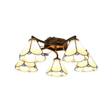 Loft Cone Semi Flush Mount Light White Glass 5 Lights Semi Flush Light in Antique Bronze Finish for Bedroom Clearhalo 'Ceiling Lights' 'Chandeliers' 'Close To Ceiling Lights' 'Close to ceiling' 'Glass shade' 'Glass' 'Semi-flushmount' 'Tiffany close to ceiling' 'Tiffany' Lighting' 181039