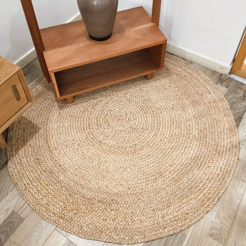 Khaki Plain Rug Jute Rural Rug Washable Anti-Slip Pet Friendly Area Rug for Living Room Khaki 3'3" x 3'3" Clearhalo 'Area Rug' 'Rug' 1810505