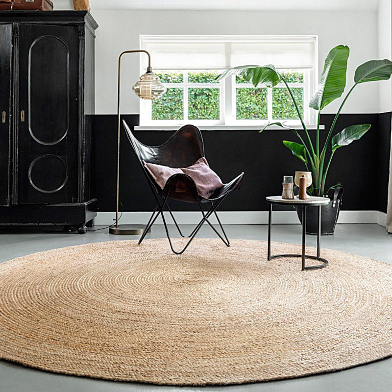 Khaki Plain Rug Jute Rural Rug Washable Anti-Slip Pet Friendly Area Rug for Living Room Clearhalo 'Area Rug' 'Rug' 1810506