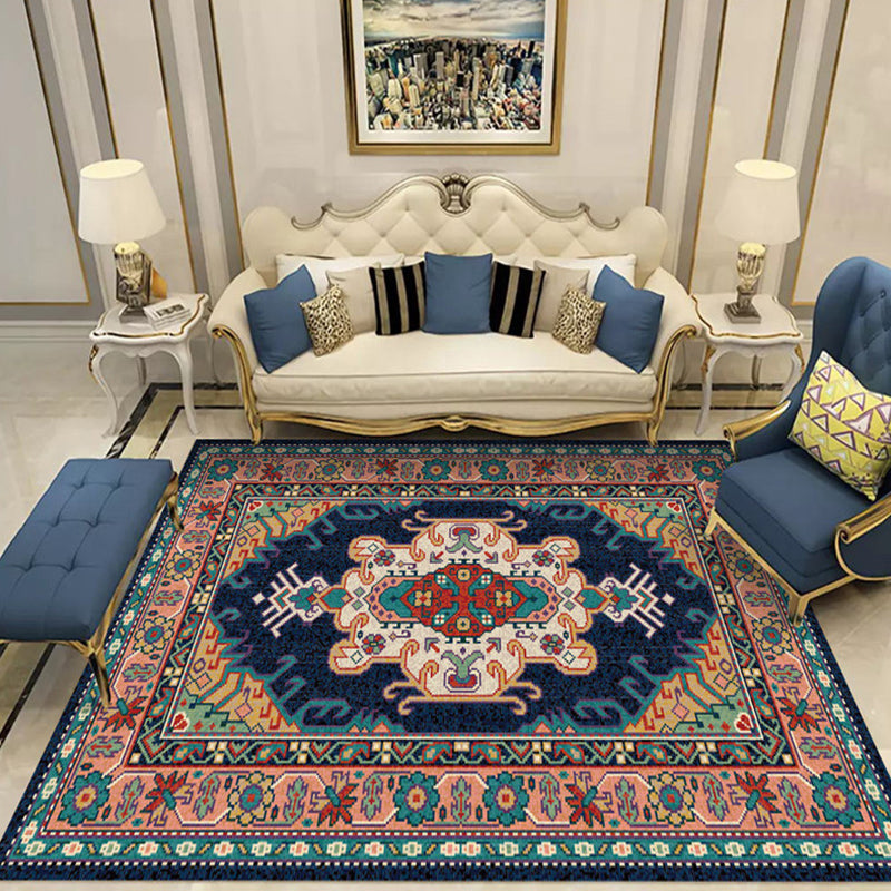 Shabby Chic Flower Pattern Rug Multicolor Polyester Rug Non-Slip Backing Washable Pet Friendly Carpet for Home Pink Clearhalo 'Area Rug' 'Rugs' 'Shabby Chic' Rug' 1810648