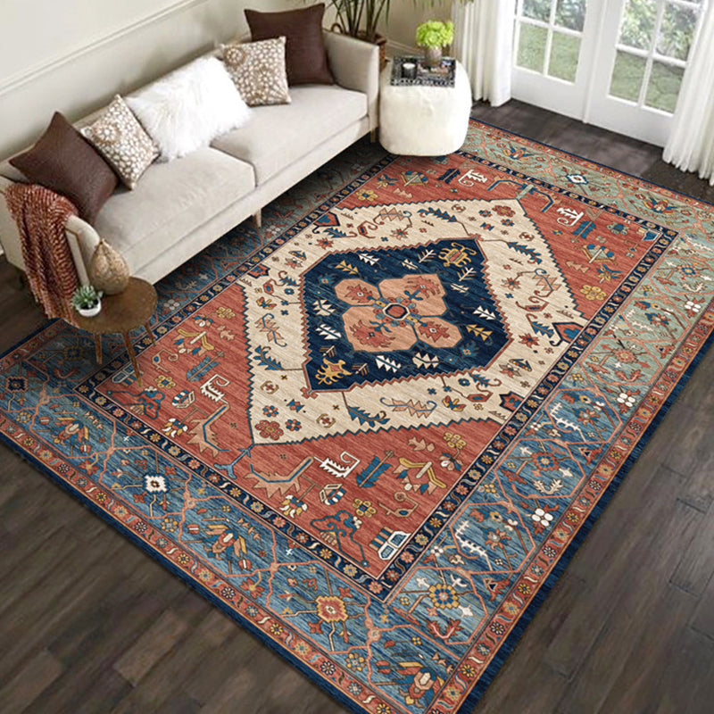 Shabby Chic Flower Pattern Rug Multicolor Polyester Rug Non-Slip Backing Washable Pet Friendly Carpet for Home Brick Red Clearhalo 'Area Rug' 'Rugs' 'Shabby Chic' Rug' 1810649
