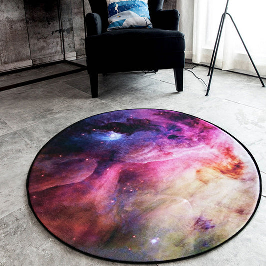 Black Galaxy Pattern Rug Polyester Novelty Rug Washable Anti-Slip Pet Friendly Area Rug for Bedroom Purple