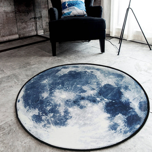 Nordic Planet Pattern Rug Grey and Black Polyester Rug Non-Slip Backing Washable Pet Friendly Carpet for Home Blue