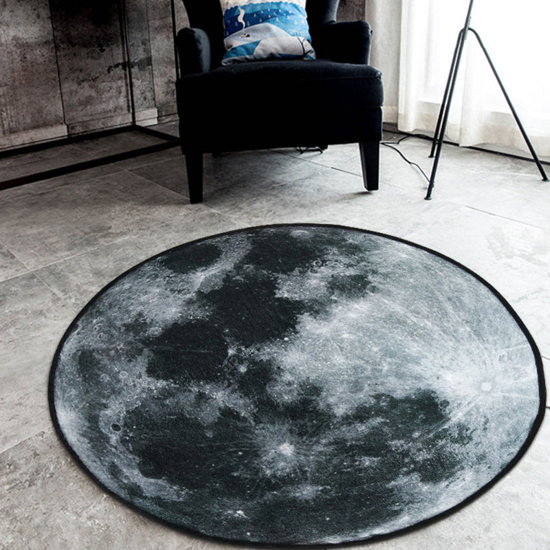 Nordic Planet Pattern Rug Grey and Black Polyester Rug Non-Slip Backing Washable Pet Friendly Carpet for Home Black Clearhalo 'Area Rug' 'Rug' 1810667