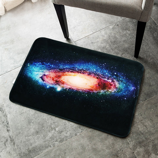 Creative Blue Contemporary Rug Polyester Galaxy Pattern Rug Washable Pet Friendly Non-Slip Carpet for Nursery Black