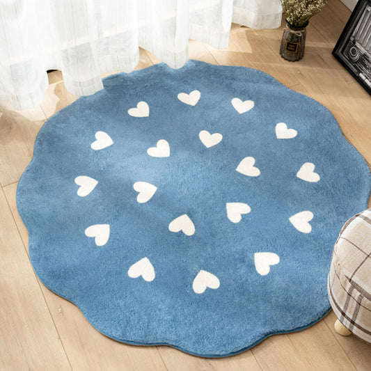 Nordic Heart Pattern Rug Polyester Rug Non-Slip Backing Washable Pet Friendly Carpet for Home Blue