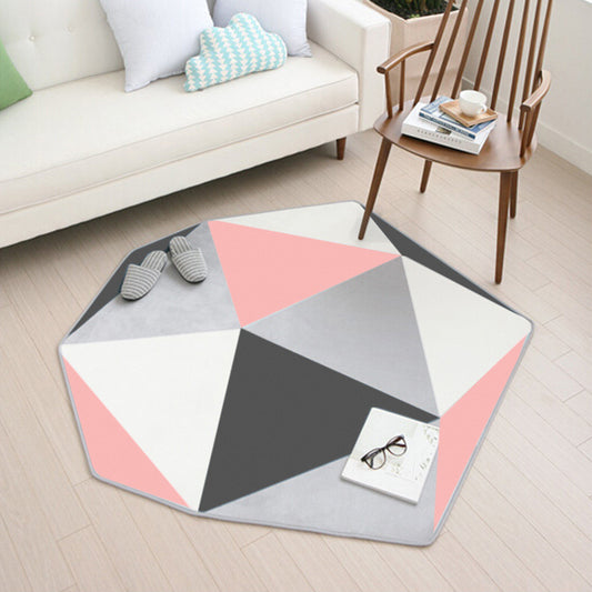 Multicolor Geometric Pattern Rug Polyester Contemporary Rug Washable Anti-Slip Pet Friendly Area Rug for Bedroom Black