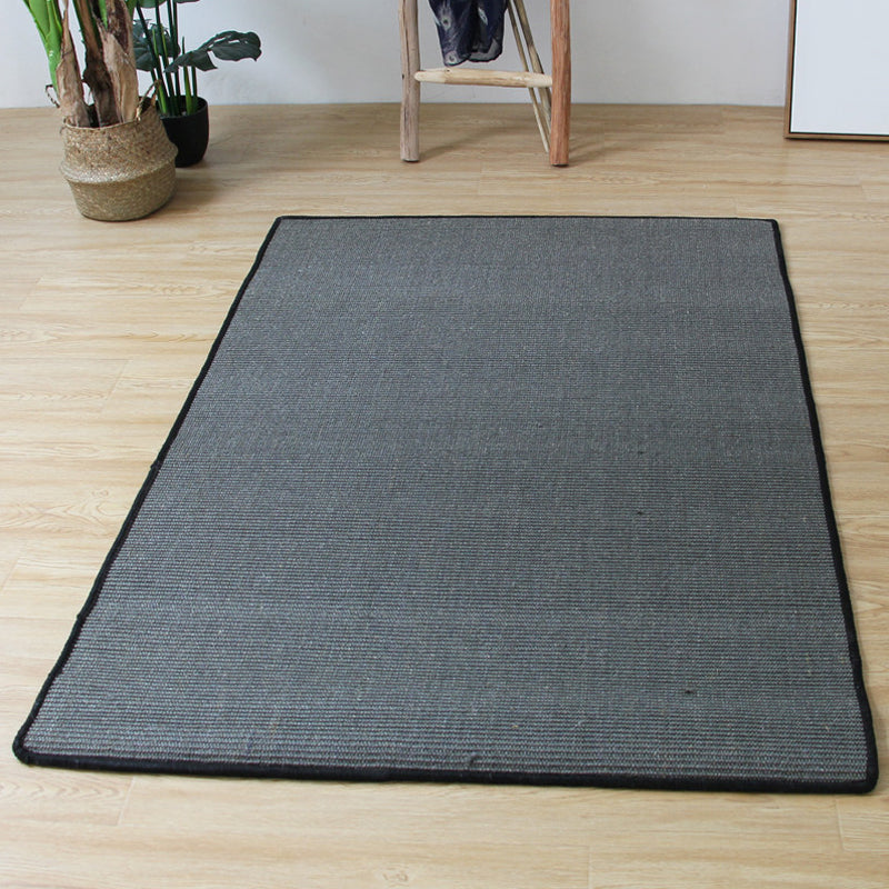 Grey Plain Rug Jute Countryside Rug Washable Pet Friendly Anti-Slip Backing Carpet for Living Room Black 4'7" x 6'7" Clearhalo 'Area Rug' 'Rug' 1810867