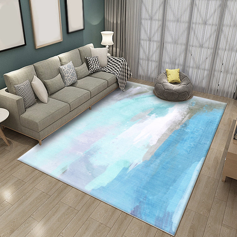 Simple Brushstroke Painting Pattern Rug Modern Rug Polyester Washable Non-Slip Backing Pet Friendly Carpet for Living Room Blue Clearhalo 'Area Rug' 'Modern' 'Rugs' Rug' 1811046