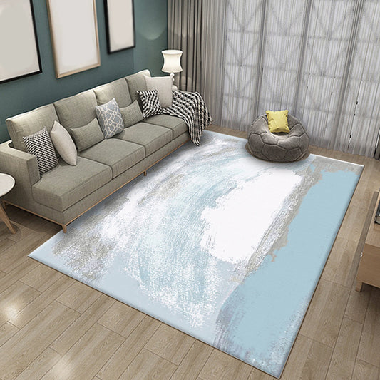 Simple Brushstroke Painting Pattern Rug Modern Rug Polyester Washable Non-Slip Backing Pet Friendly Carpet for Living Room Sky Blue Clearhalo 'Area Rug' 'Modern' 'Rugs' Rug' 1811049