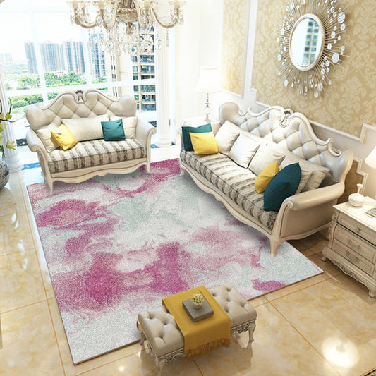 Multicolor Living Room Rug Industrial Watercolor Abstract Pattern Rug Polyester Washable Anti-Slip Backing Pet Friendly Carpet Pink
