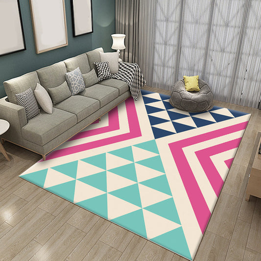Multicolor Living Room Rug Simple Geometric Pattern Rug Polyester Washable Anti-Slip Backing Pet Friendly Carpet Pink