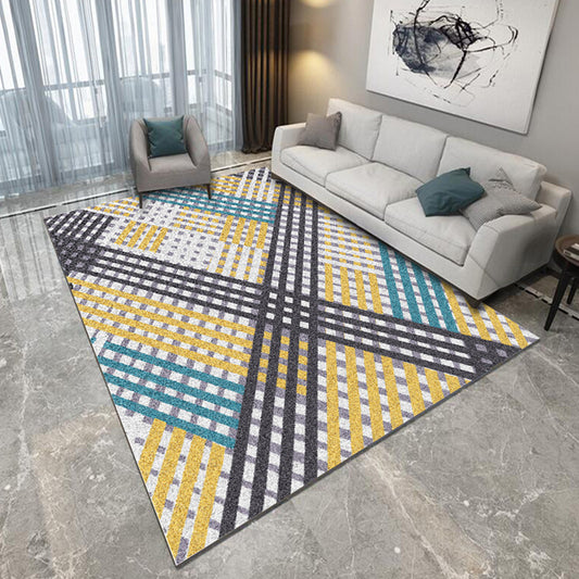 Casual Geometric Pattern Rug with Stripe Multicolor Modernism Rug Polyester Pet Friendly Washable Non-Slip Area Rug for Bedroom Yellow