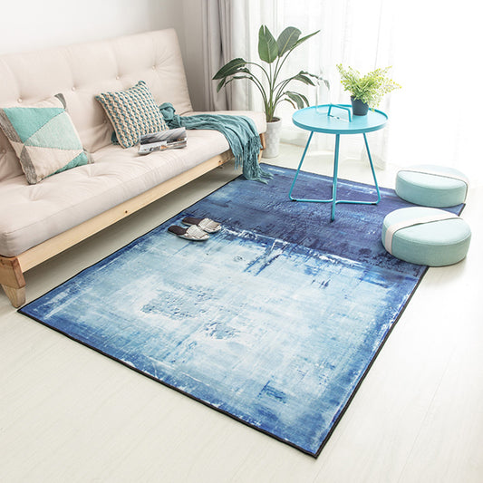 Blue Bedroom Rug Minimalist Abstract Rug Polyester Washable Anti-Slip Backing Pet Friendly Carpet