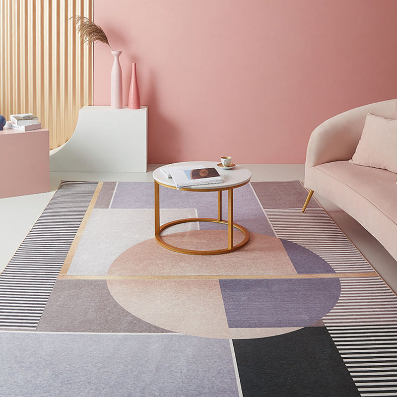 Modernist Geometric Pattern Rug Pink Polyester Rug Non-Slip Pet Friendly Washable Are Rug for Living Room Purple 4'7" x 6'7" Clearhalo 'Area Rug' 'Rug' 1811295