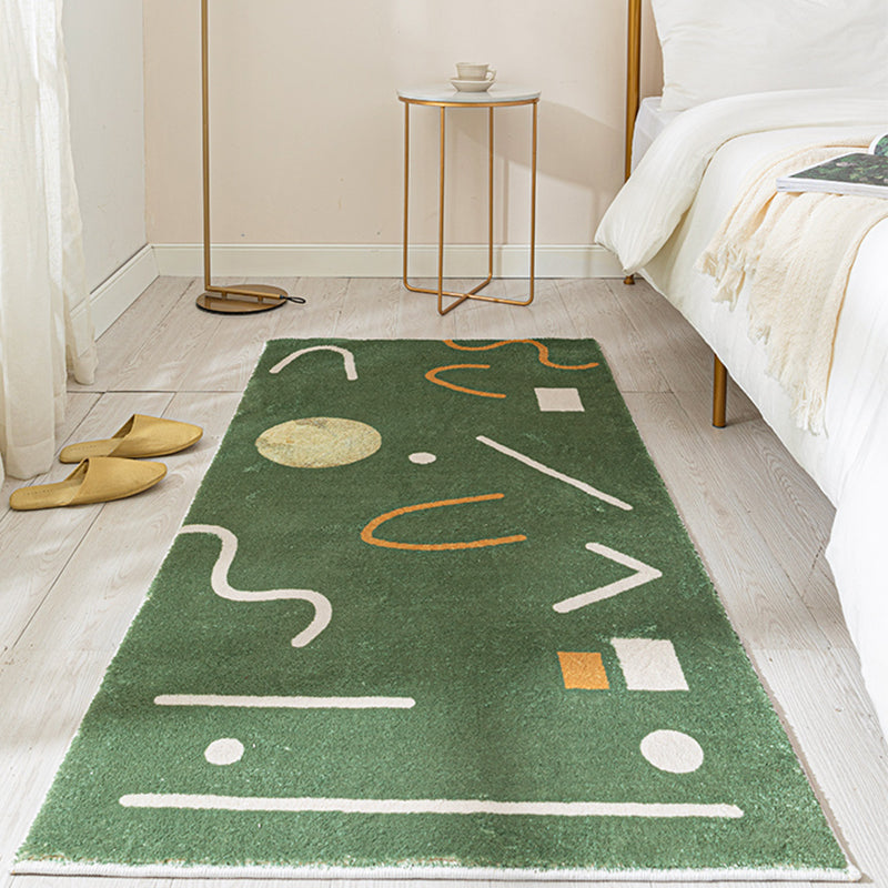 Green Bedroom Rug Minimalist Abstract Rug Polyester Washable Anti-Slip Backing Pet Friendly Carpet Dark Green Clearhalo 'Area Rug' 'Rug' 1811471