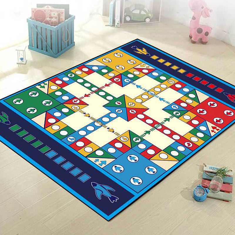 Blue Nursery Rug Kids Checkboard Pattern Rug Polyester Washable Anti-Slip Backing Pet Friendly Carpet Clearhalo 'Area Rug' 'Rug' 1811487