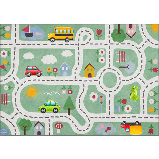 Kids Road Pattern Rug with Car Green Polyester Rug Non-Slip Pet Friendly Washable Are Rug for child's room Clearhalo 'Area Rug' 'Rug' 1811500
