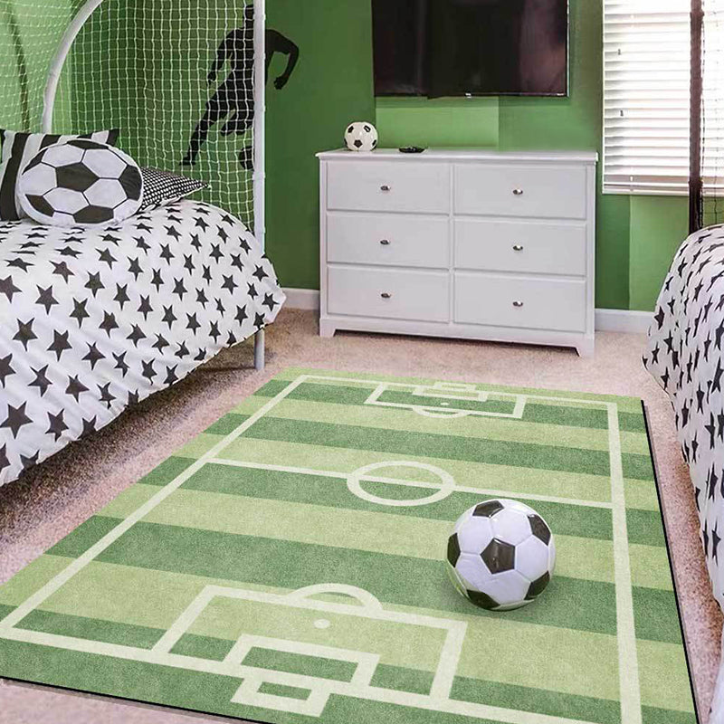 Creative Football Field Pattern Rug Green Kids Rug Polyester Pet Friendly Washable Non-Slip Area Rug for Decoration Green Clearhalo 'Area Rug' 'Rug' 1811506