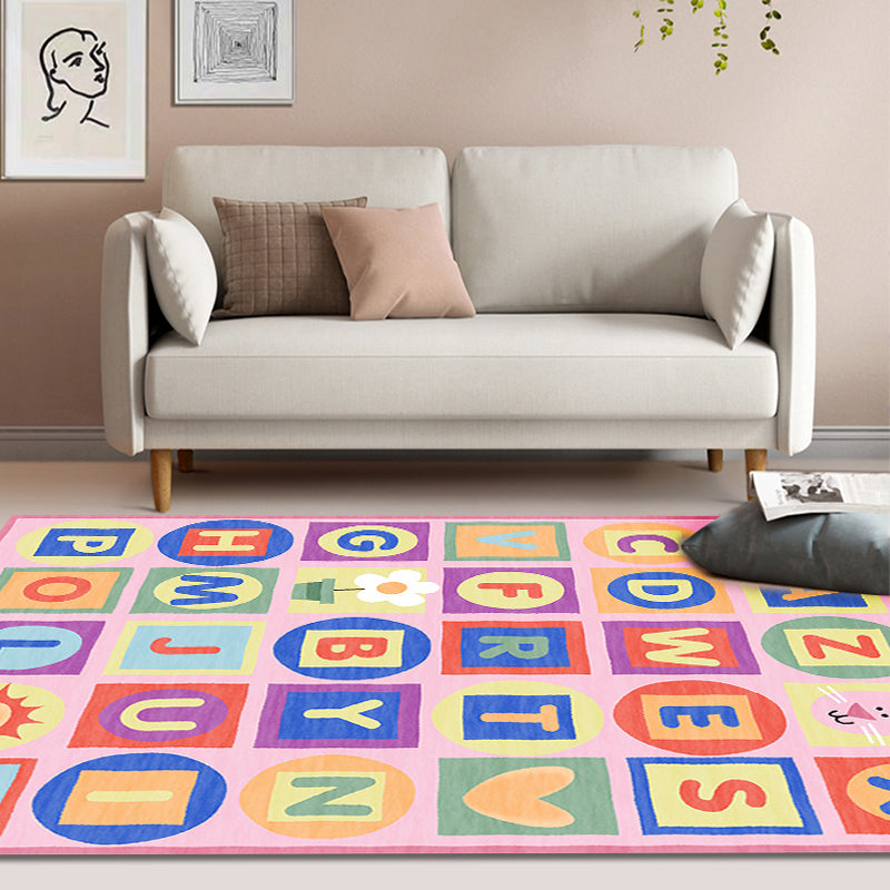 Multicolor Nursery Rug Kids Letter Pattern Rug Polyester Washable Anti-Slip Backing Pet Friendly Carpet Pink Clearhalo 'Area Rug' 'Rug' 1811522