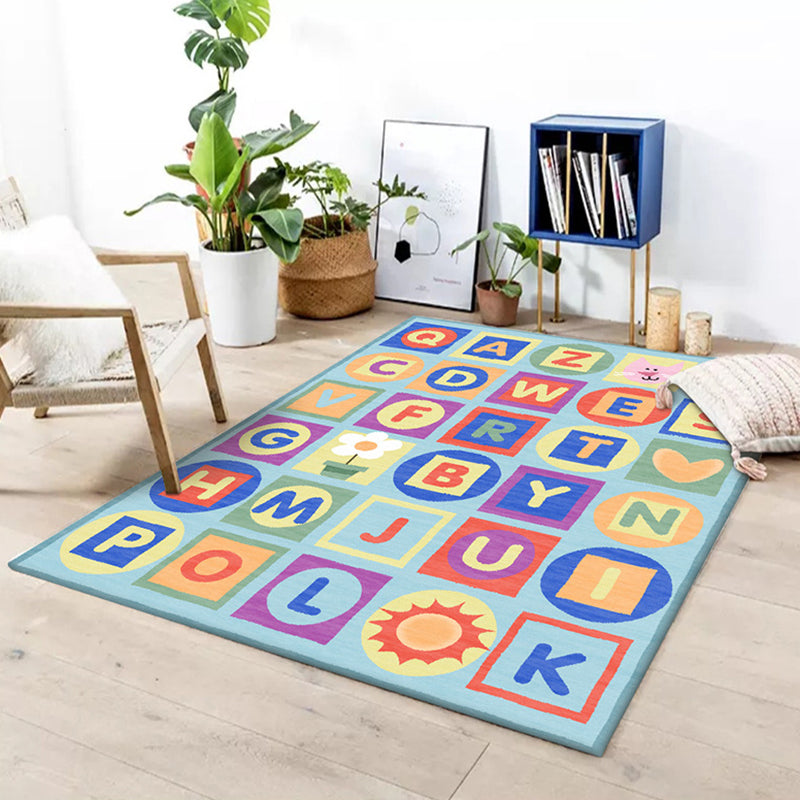 Multicolor Nursery Rug Kids Letter Pattern Rug Polyester Washable Anti-Slip Backing Pet Friendly Carpet Blue Clearhalo 'Area Rug' 'Rug' 1811530