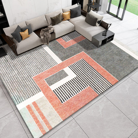 Novelty Geometric Pattern Rug with Stripe Multicolor Polyester Rug Non-Slip Pet Friendly Washable Are Rug for Living Room Grey